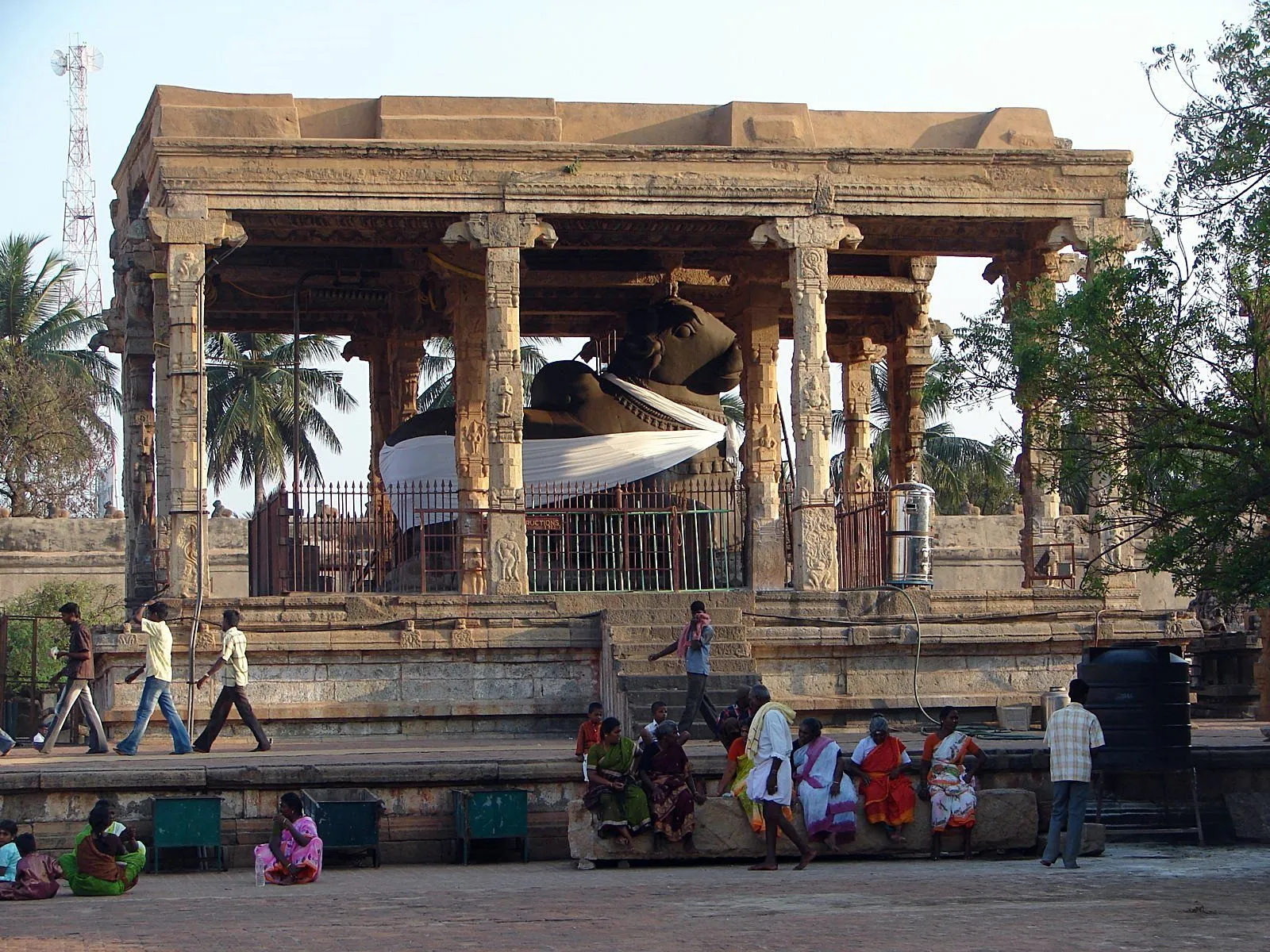 Large stone Nandi statue at Brihadeeswarar Temple Thanjavur facing the Shiva Lingam