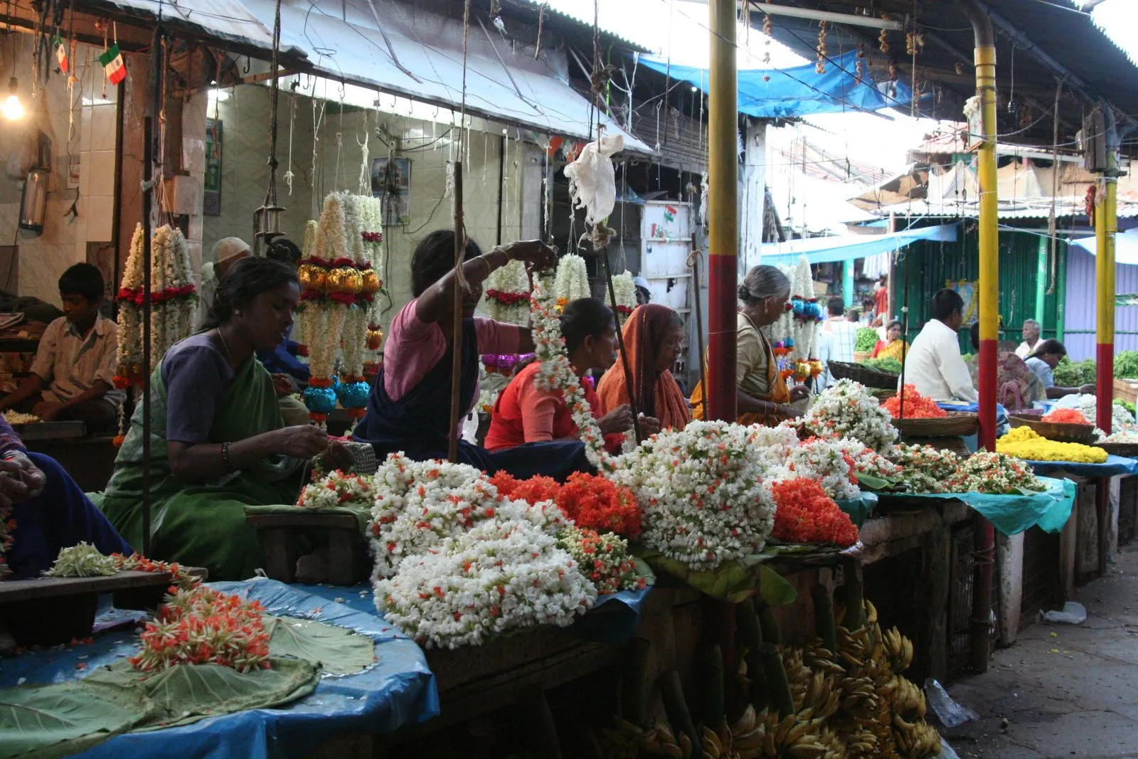 Mysore flower market at Devaraja Market with colorful fresh flowers and local vendors