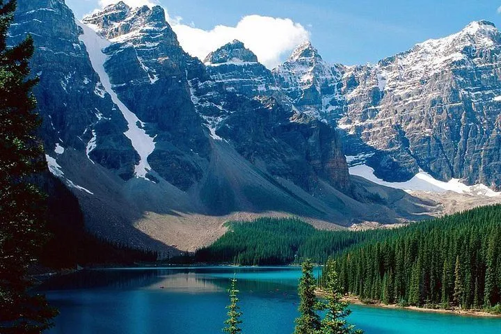 Beautiful landscape of snow-capped Himalayan mountains, pine forests, flowing river, and green valley in Manali