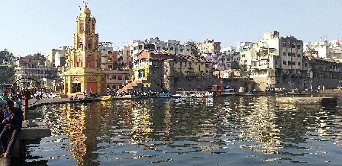View of Godavari Ghats in Nashik, Maharashtra with riverfront steps, temples, and peaceful surroundings