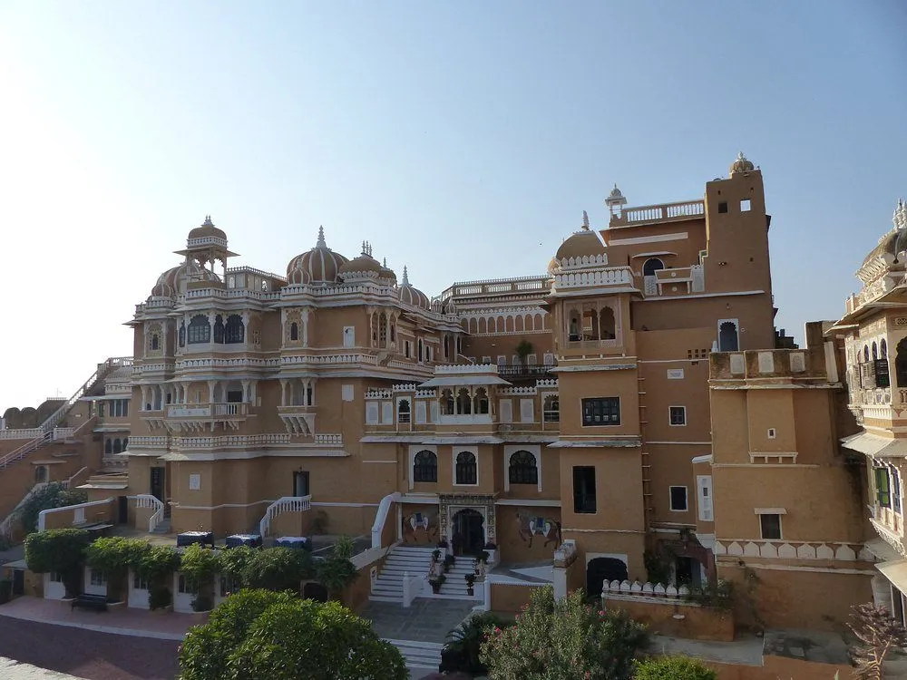Deogarh Mahal heritage palace overlooking the Aravalli Hills in Rajasthan, India